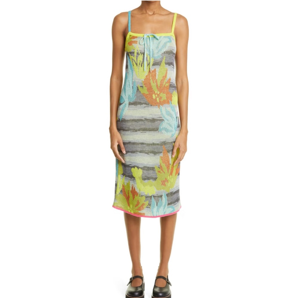 Yanyan Lily Sleeveless Knit Midi Dress in Midnight Linen Jacquard Size